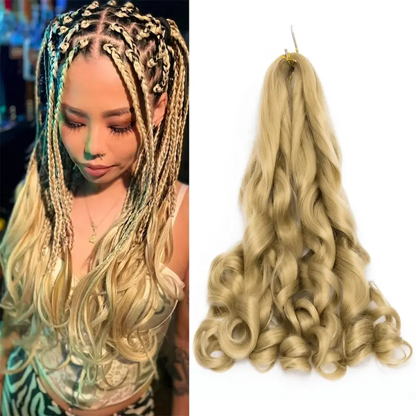 French Curly Crochet Braiding Hair Synthetic Loose Wave Spiral Curl Braiding Hair Ombre Pre Stretched Hair Extensions For Women