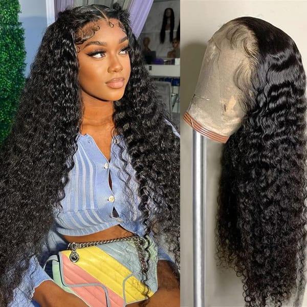 Deep Wave Lace Front Wig Human Hair Pre Plucked Transparent Deep Curly Lace Frontal Human Hair Wig For Women Natural Hairline