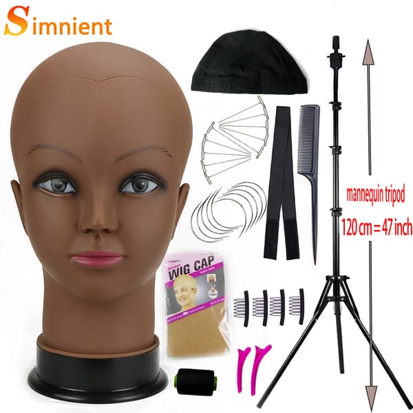 Bald Mannequin Head Holder Cosmetology Practice Training Manikin Head WigTripod Stand For Hair Styling Wigs Making Install Kit
