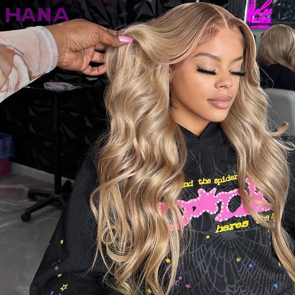 Brown Roots Blonde Body Wave 13x6 Lace Frontal Human Hair Wigs Transparent Lace 200% Density Ombre Blonde 5x5 Lace Closure Wig