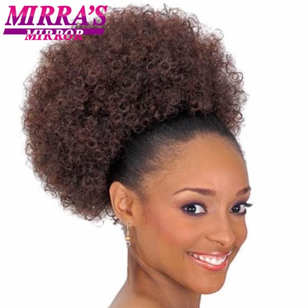 Afro Puff Drawstring Ponytail Hair 10 Inch Fluffy Short Synthetic Afro Kinky Curly Afro Bun Extension Hairpieces Large Size
