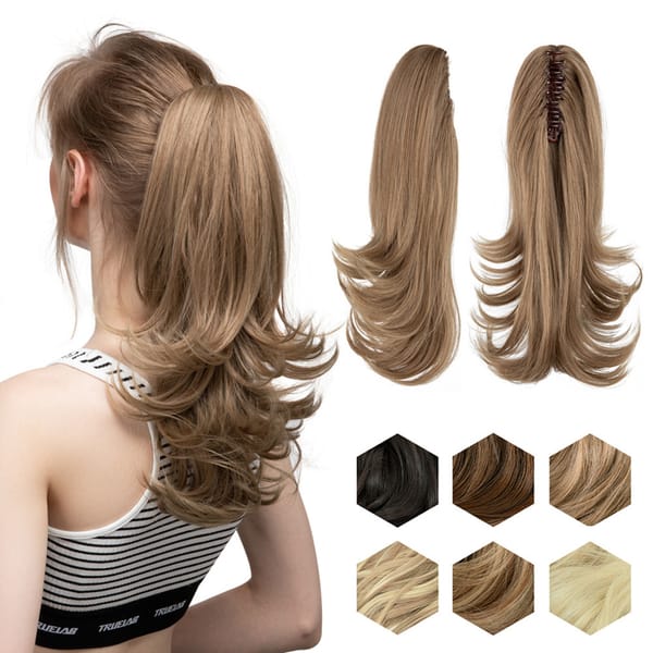 Synthetic Claw Clip In Ponytail Hair Extensions Hairpiece 14" Fake Blonde Hair Wavy False Pigtail With Elastic Band Horse Tail