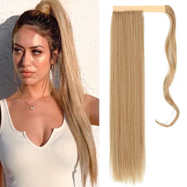 MERISIHAIR Straight Ponytail Hair 22Inch Synthetic Extensions Heat Resistant Hair Wrap Around Pony Hairpiece for Women Daily Use