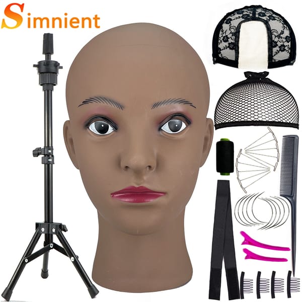 New Bald Mannequin Head With Wig Stand AdjustableTripod Support For Wigs Hair Extension Holder Wig Making Kit Tools Accessories