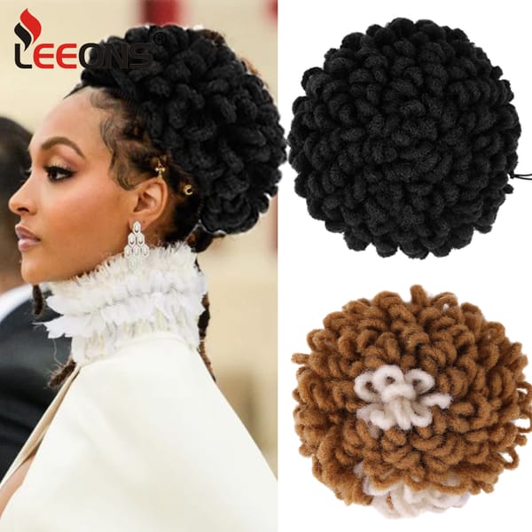 Afro Puff Drawstring Ponytail Hairpiece Synthetic Clip In Hair Dreadlock Extension For Black Women Curly Updo Faux Locs Bun