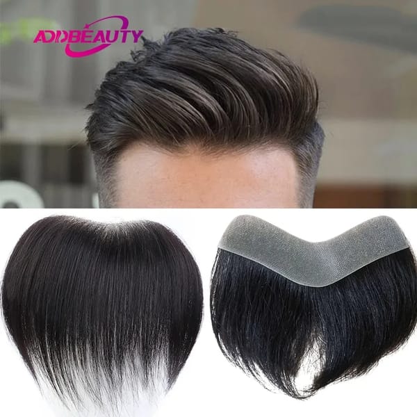 Men Toupee PU V Style Front Human Hair Wigs Indian Human Remy Hair Replacement Straight Hairpiece Natural Color 6inches 100%