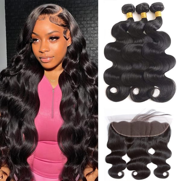 Body Wave 3 Bundles with Closure 13x4 HD Transparent Lace Closure Human Hair Brazilian Virgin Hair Bundles with Closure Natural
