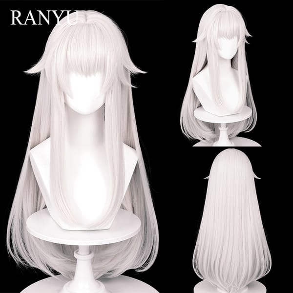 RANYU Honkai: Star Rail Clara Wigs with Bangs Long Synthetic Straight White Game Cosplay Hair Heat Resistant Wig for Party