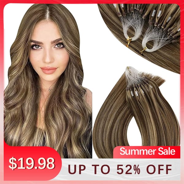 VeSunny Remy Micro Loop Human Hair Extensions Micro Beads Hair Silky Soft Micro Ring Hair Extensions 1g/strand 50g