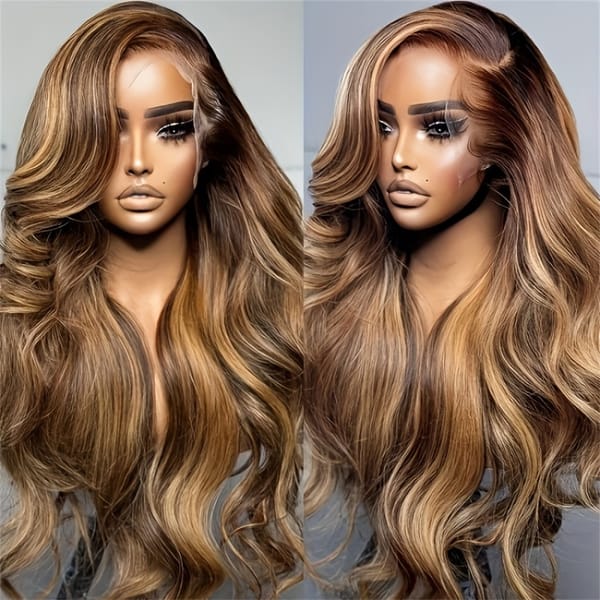 Highlight Wig Human Hair Ombre Brown Lace Front Wig Brazilian Hair Wigs For Women 32 Inch Honey Blonde Body Wave Lace Front Wig