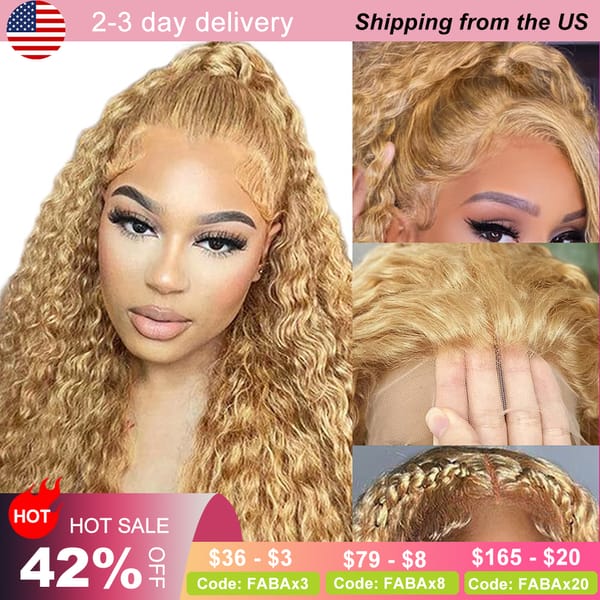 32 Inch Honey Blonde Curly Lace Front Wig Human Hair 13x4 HD Lace Front Wig #27 Honey Blonde Deep Wave Brazilian Human Hair Wig