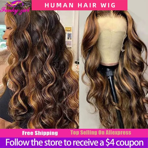 Highlight Body Wave Wig Human Hair Lace Wigs 4/27 Honey Blonde Body Wavy T Part Lace Human Hair Wig For Women Brazilian Remy Wig