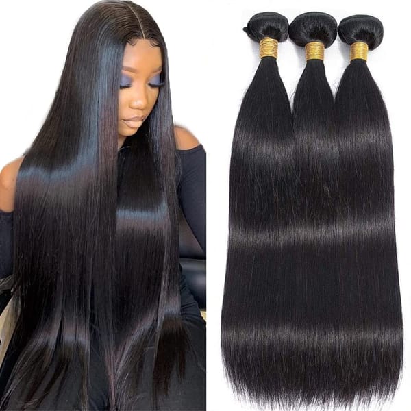 Straight Human Hair Bundles 1/3/4 Piece Brazilian Human Hair Extension Natural Weave Black 1B 24 26 28 30 Inch for Black Women