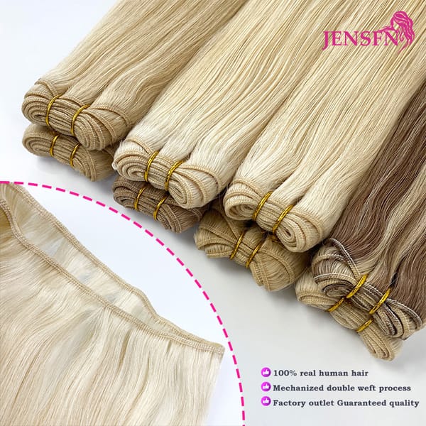 JENSFN Straight Human Hair Weft Bundles European  Natural Real Human Hair Extension  Can Curly Hair Weaves Double Weft For Salon