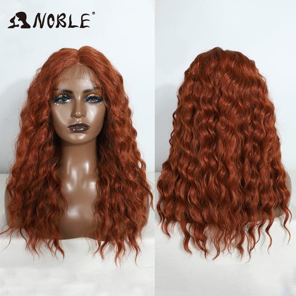 Noble Cosplay Synthetic Lace Front Wig 20" Baby Hair Curly Wig Medium Part Red Lace Wig For Women Ombre Blonde Lace Front Wig