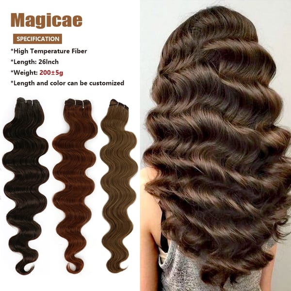 Magicae Body Wave Ponytail Hair Bundles 30 Inch Soft Long Synthetic Hair Weave Ombre Brown 613 Blonde 200g Hair Extensions.